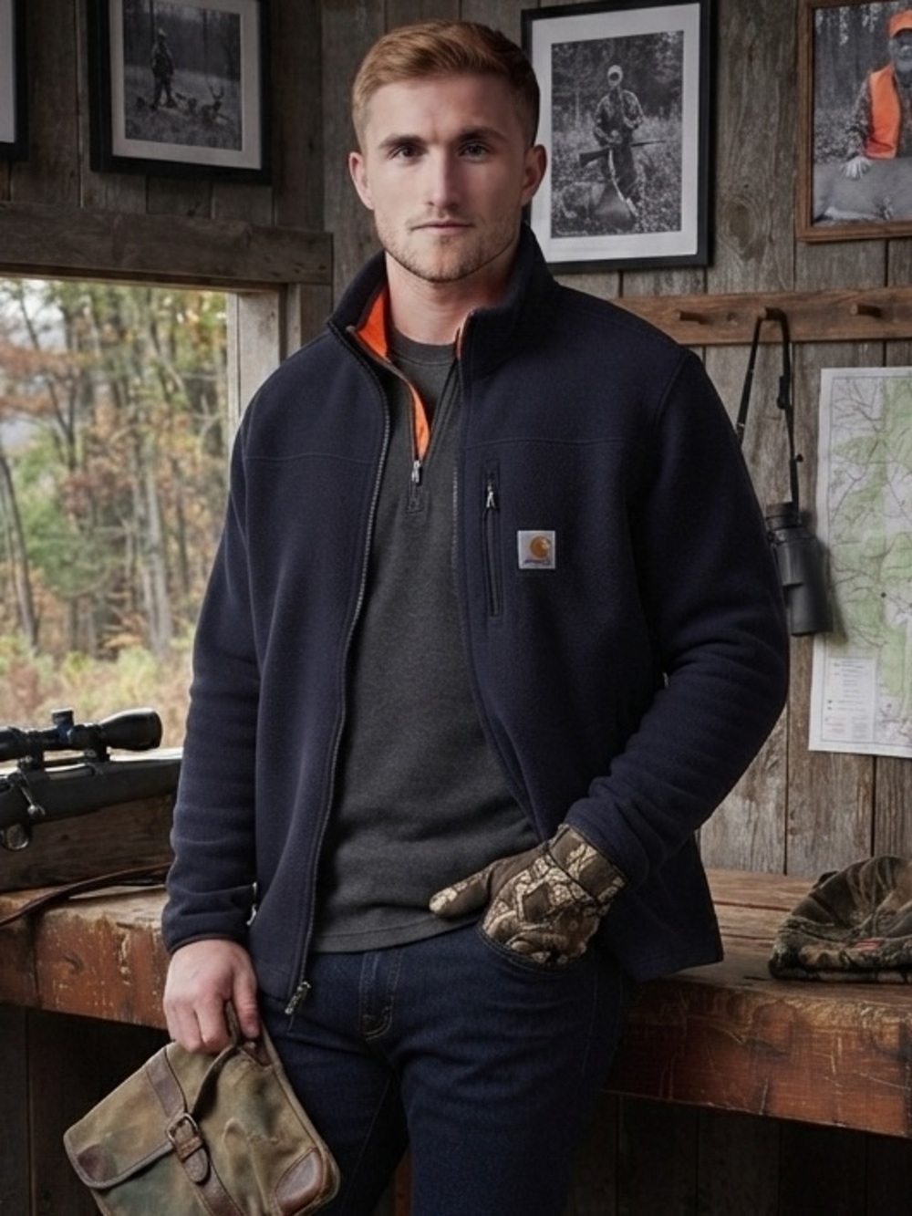 Carhartt Men's Navy Full-Zip Fleece Jacket with Chest Pocket